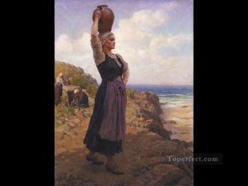 Country Art - A la fontaine countryside Realist Jules Breton